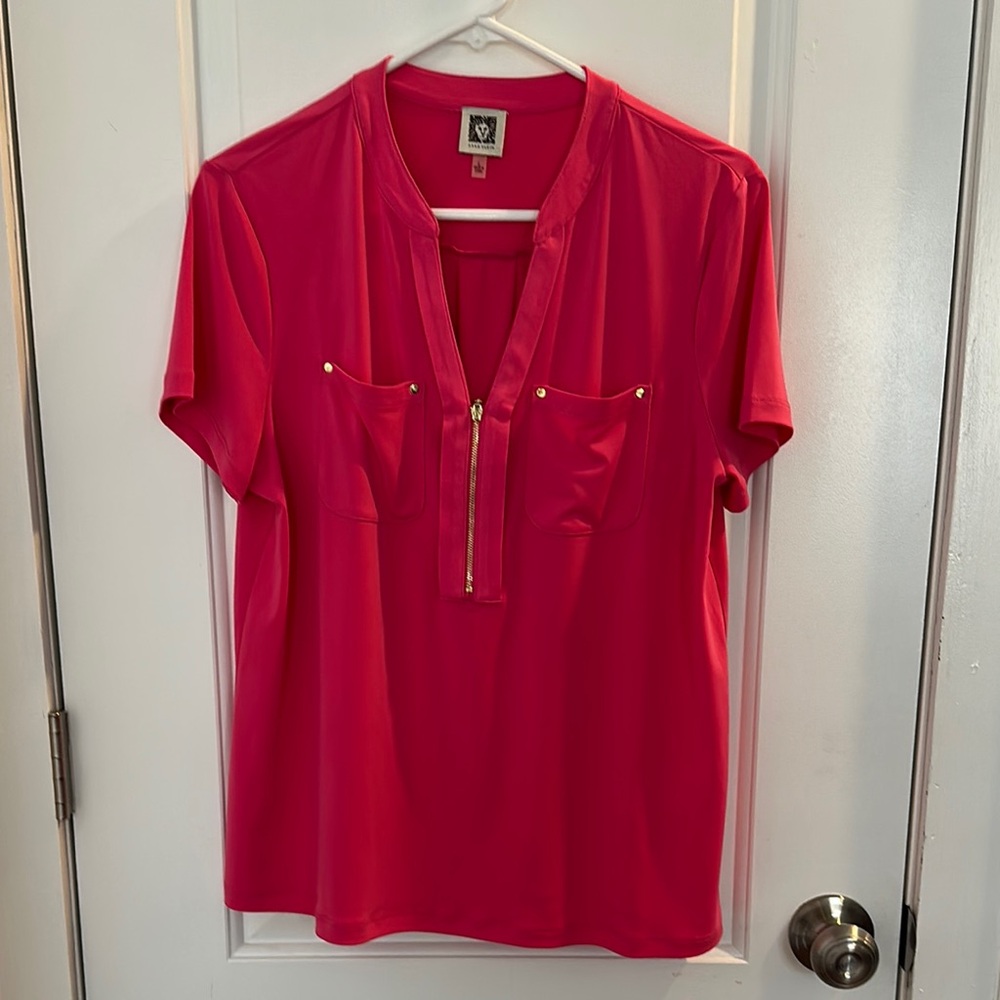 Anne Klein Fuchsia Blouse with Gold Accents